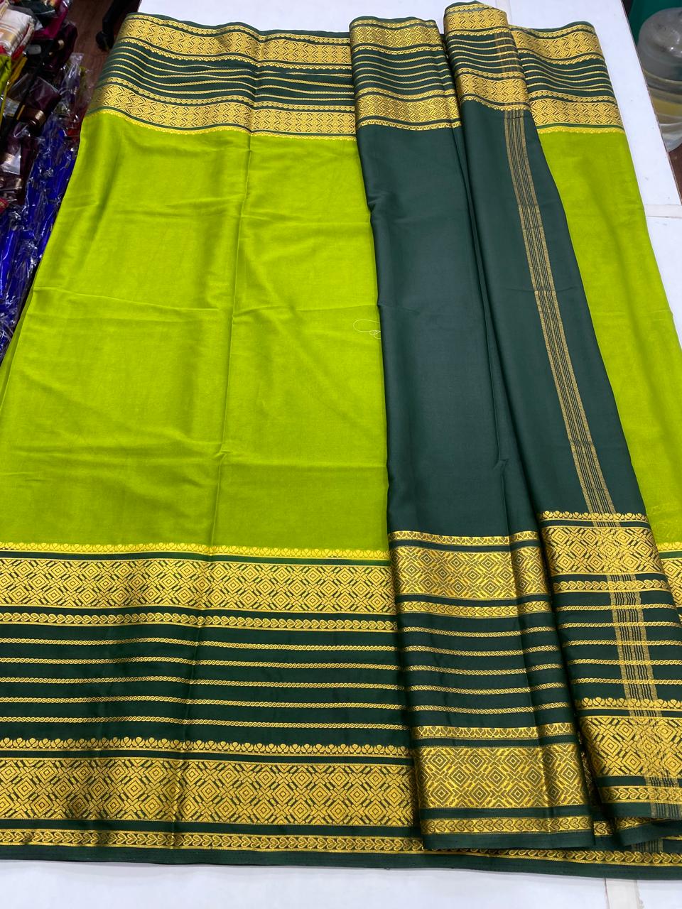 Mysore Crepe 2D Parrot Green Saree (2707F)