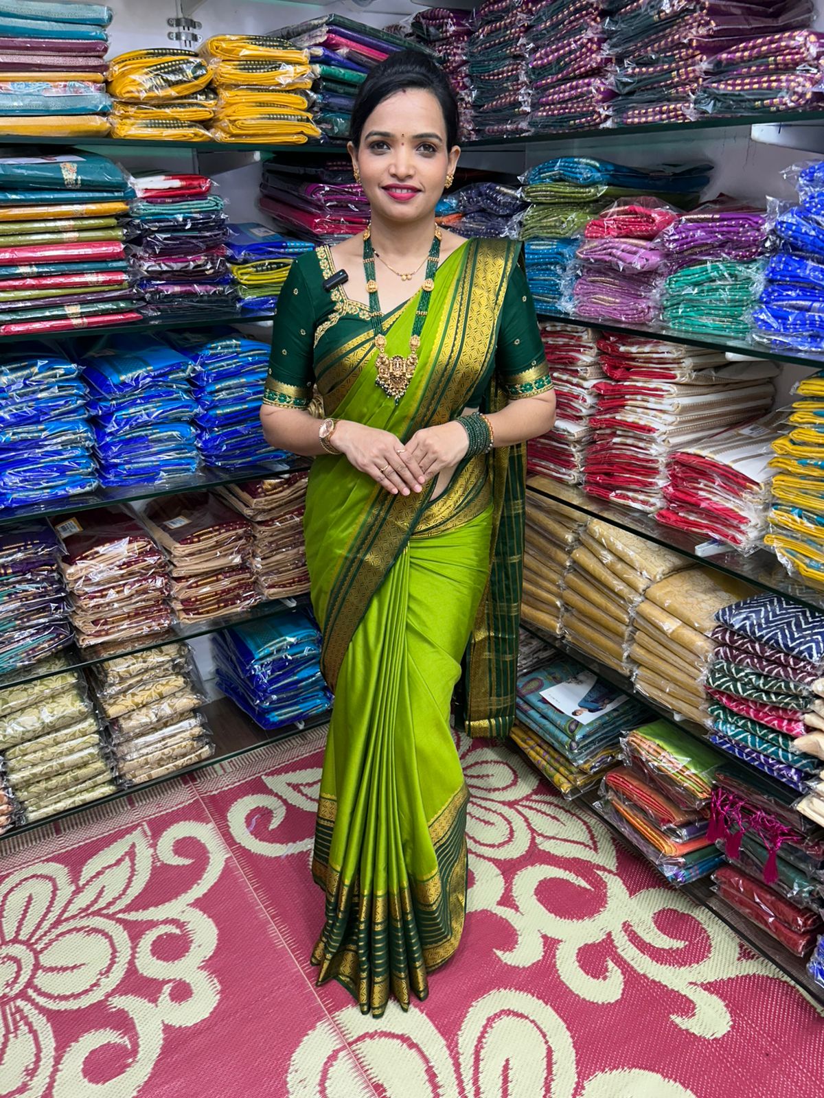 Mysore Crepe 2D Parrot Green Saree (2707F)