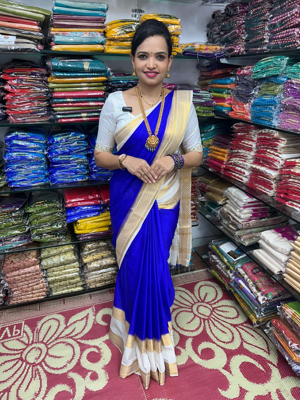 Mysore Crepe 2D Royal Blue Saree (2707G)