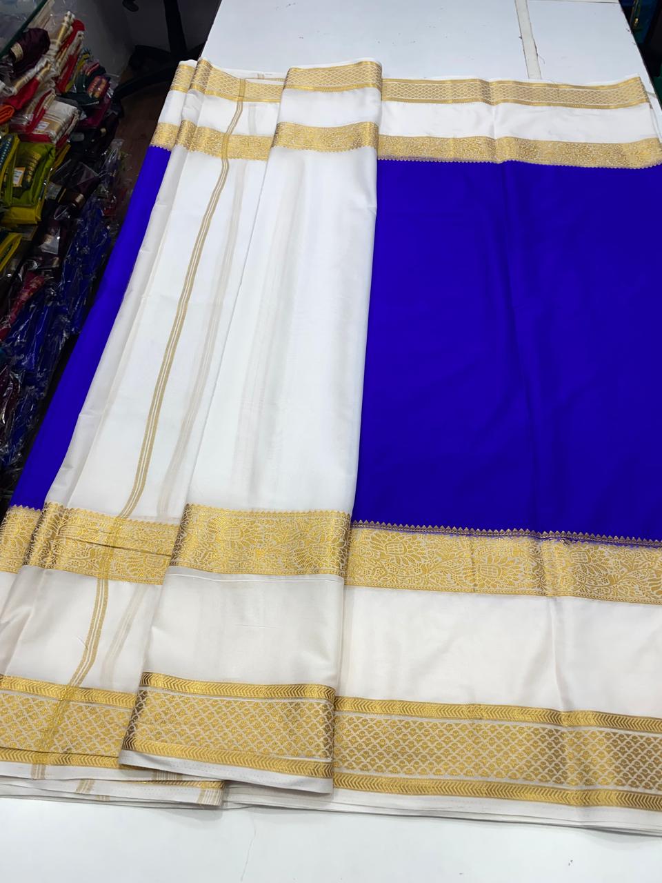 Mysore Crepe 2D Royal Blue Saree (2707G)