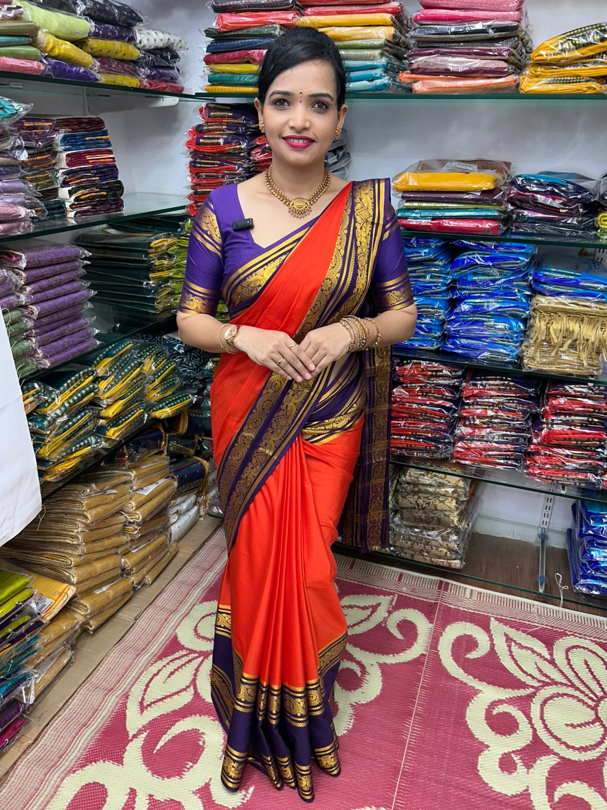 Mysore Crepe 2D Orange Saree (2756A)