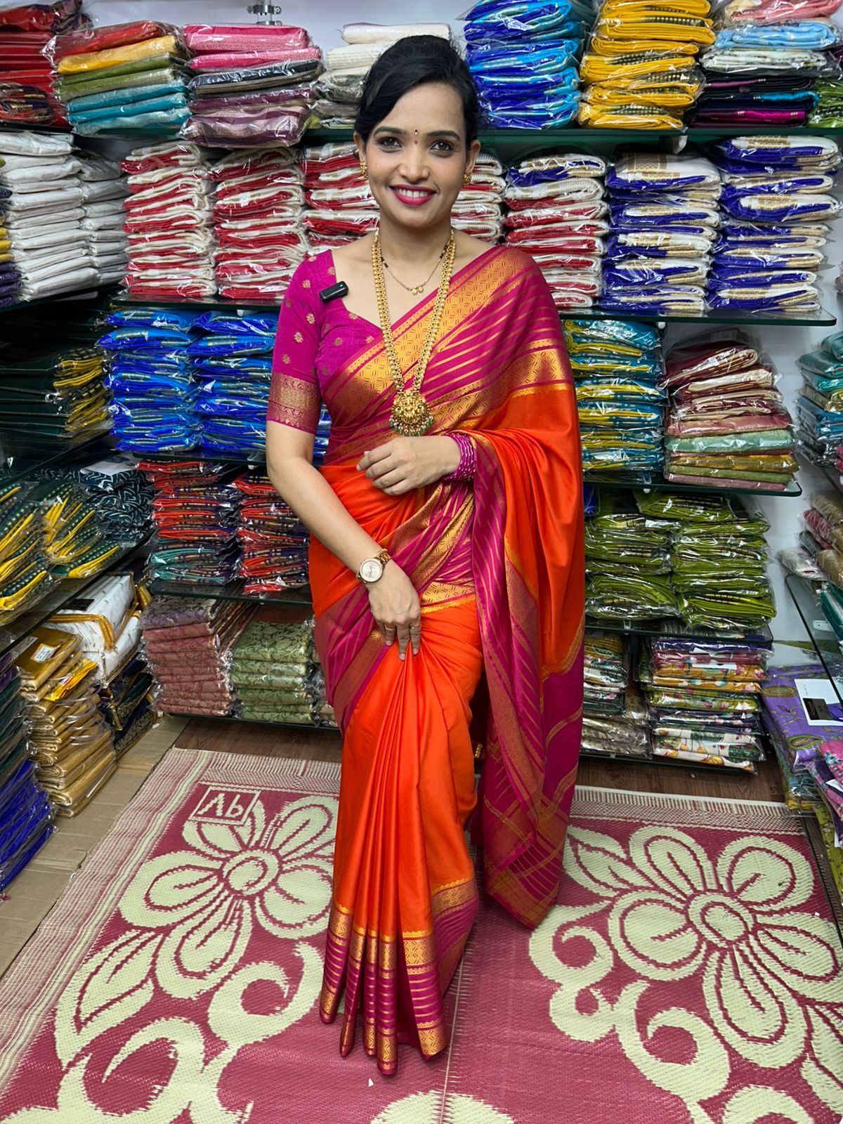 Mysore Crepe 2D Orange Saree (2759)