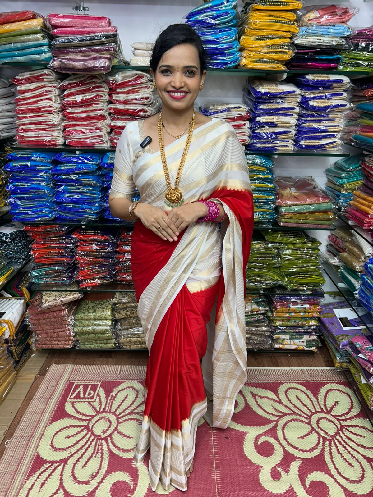 Mysore Crepe 2D Red Saree (2757C)