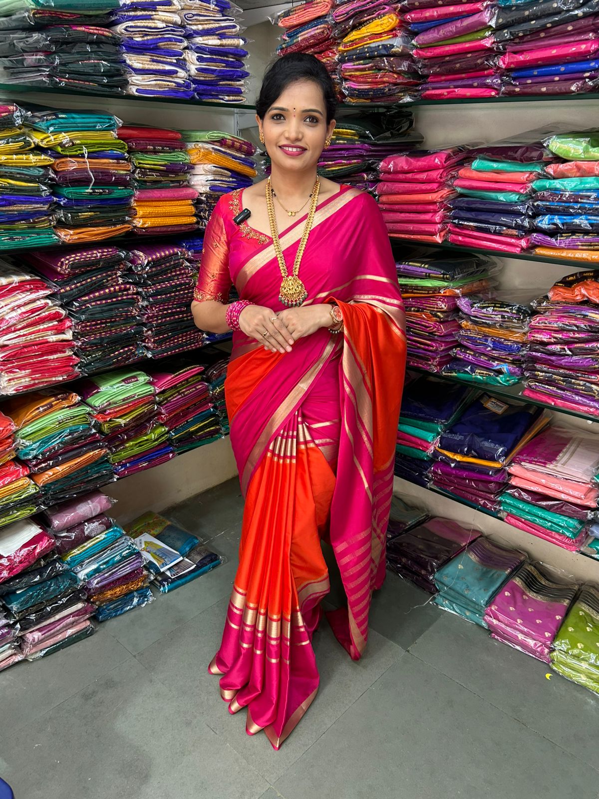 Mysore Crepe Big Border Orange Saree (2768)