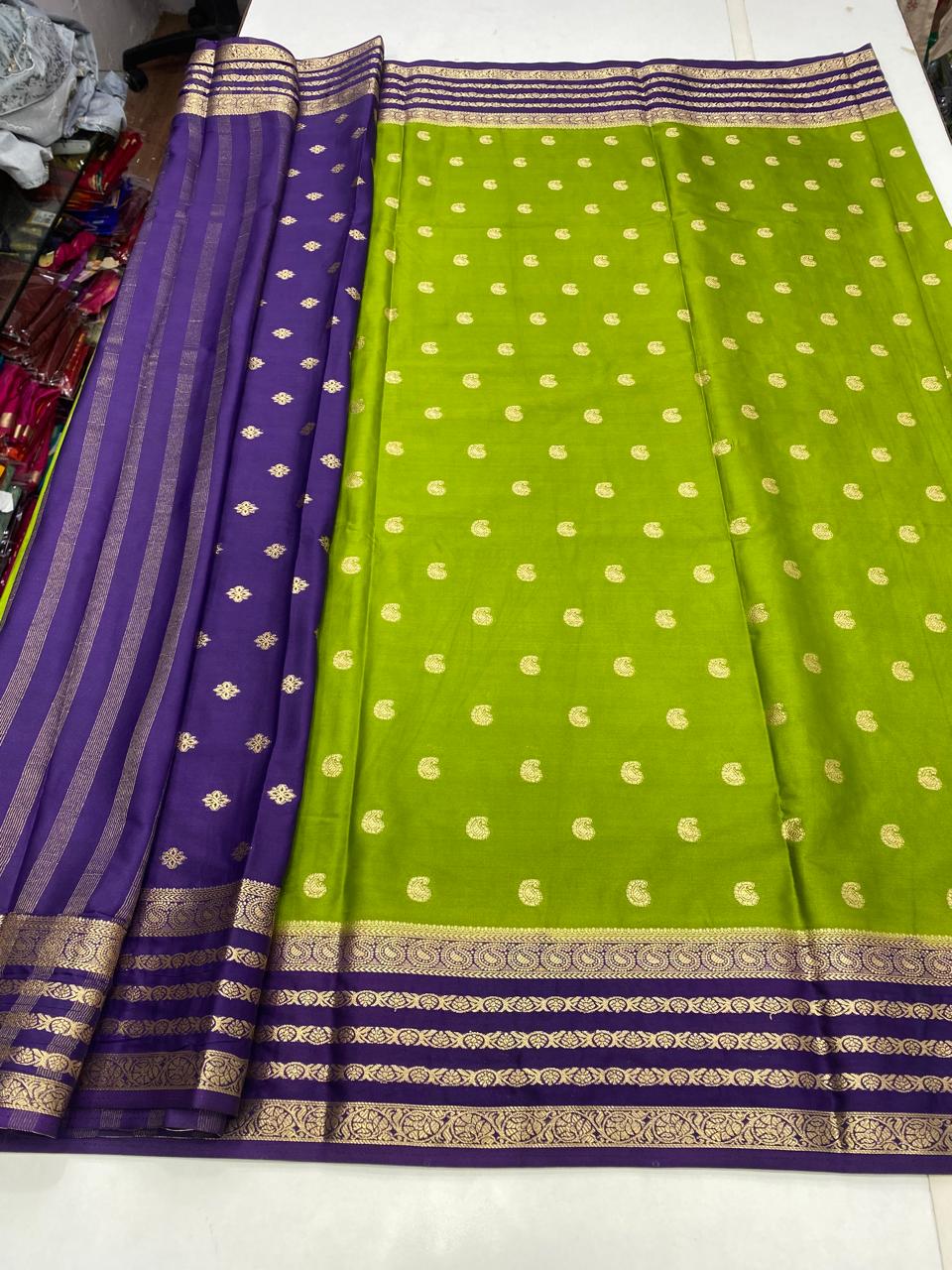 Mysore Crepe Butta Olive Saree (2788B)