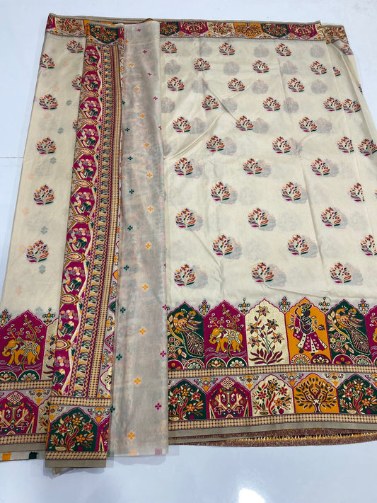 Mysore Pashmeena Off White Meena Butta Saree (2986B)