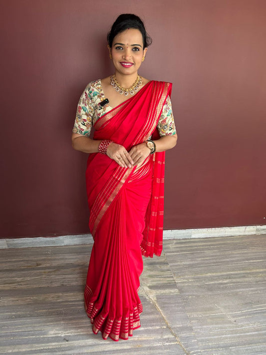 Mysore Crepe Red Saree (3054)