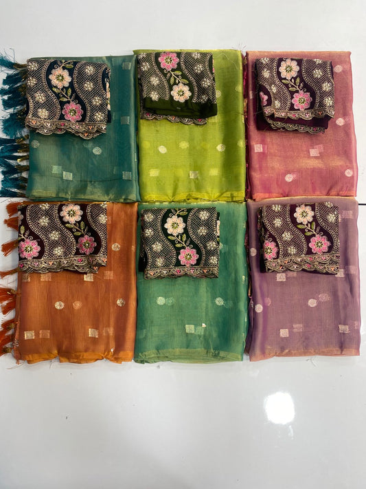 Fancy Georgette Zari Butta Saree  ( 3098-R40 )