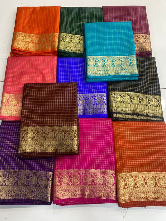 Crepe Self Checks Saree(3180)