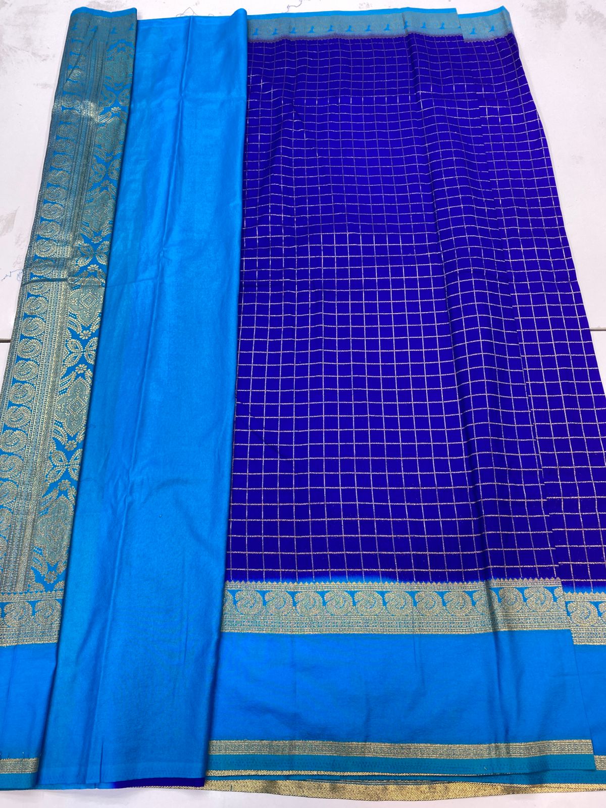 Georgette Checks Saree(3205)