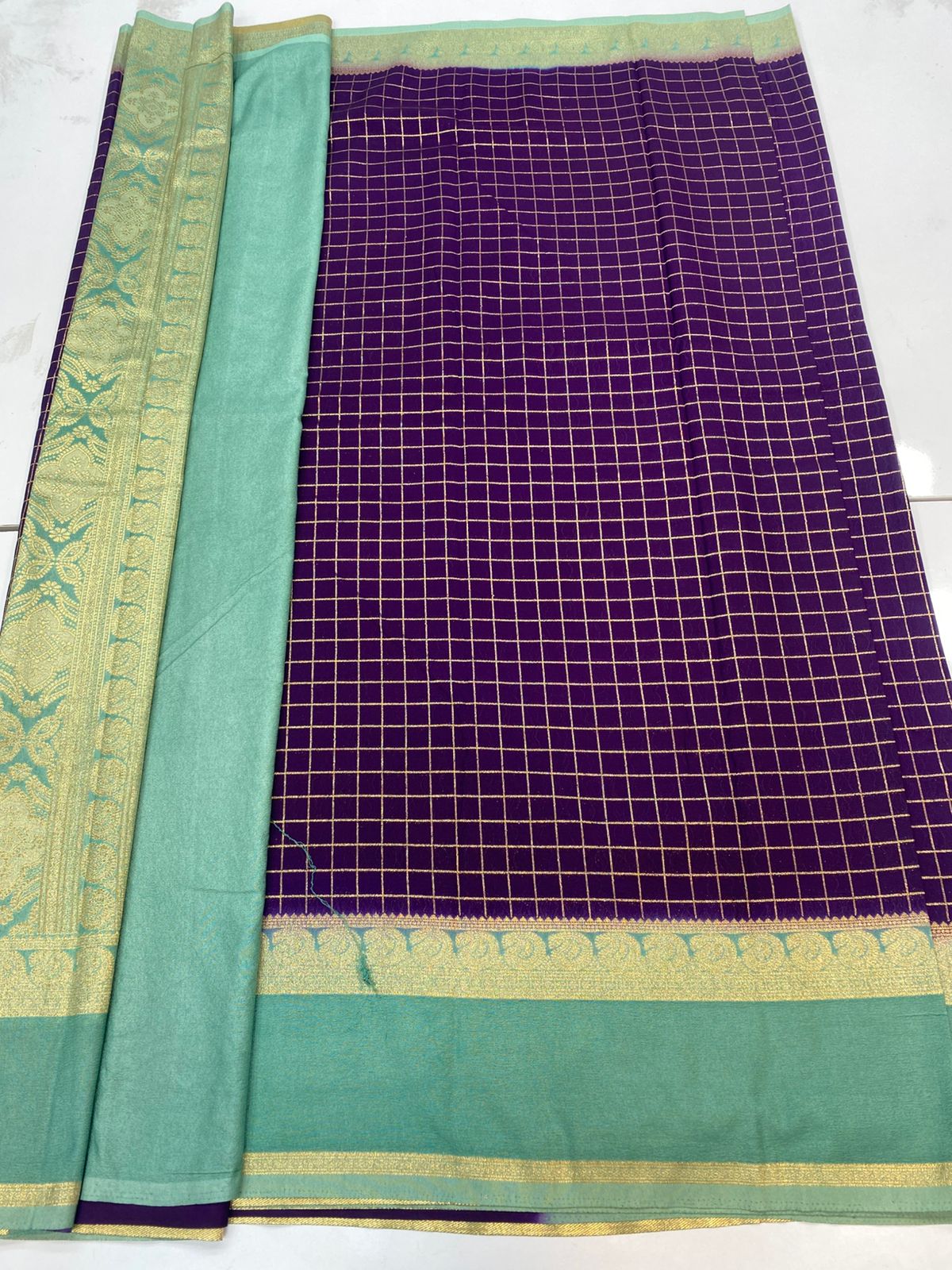 Georgette Checks Saree(3205)