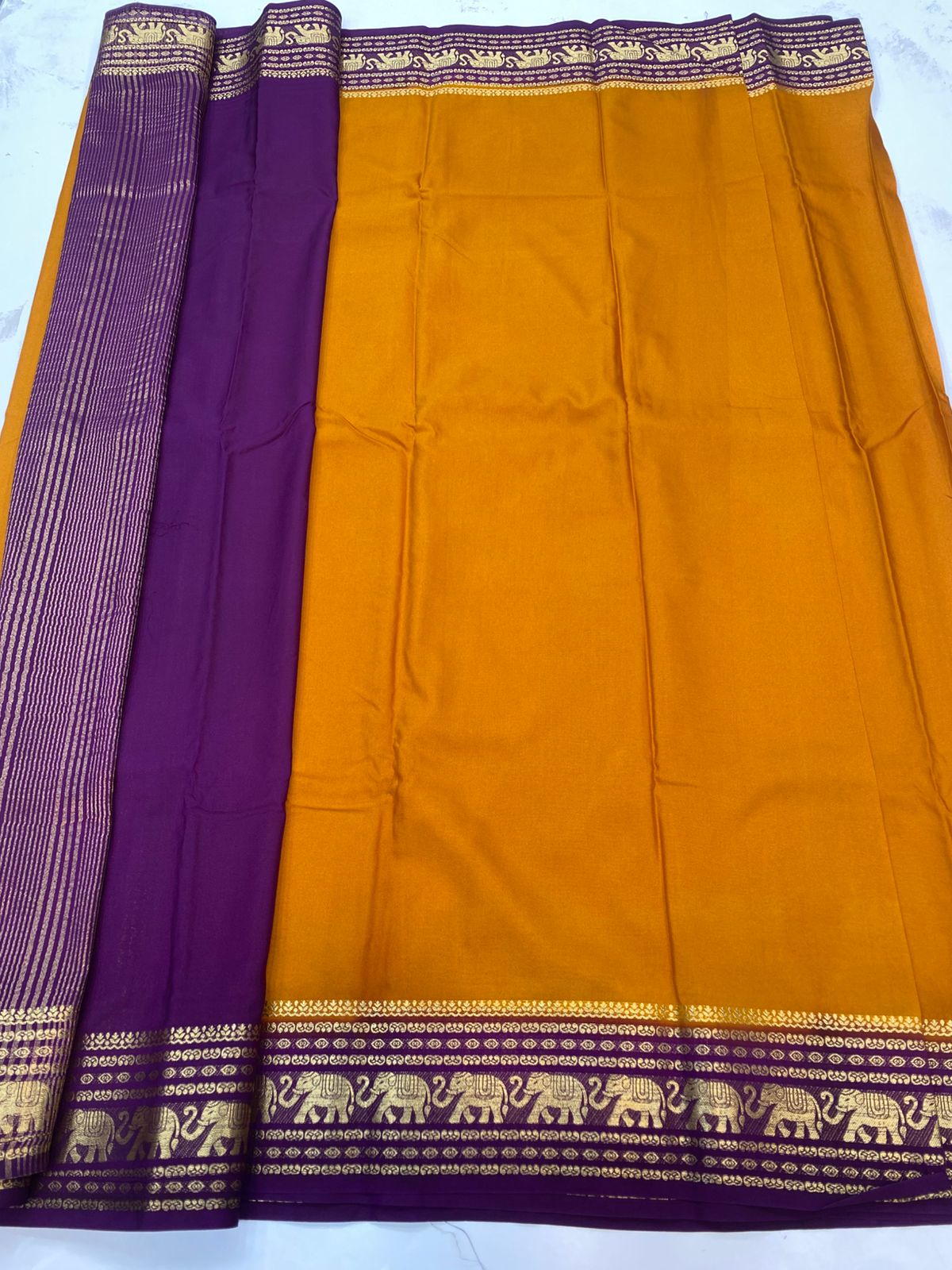 Mysore Crepe Elephant Border Saree(3200)