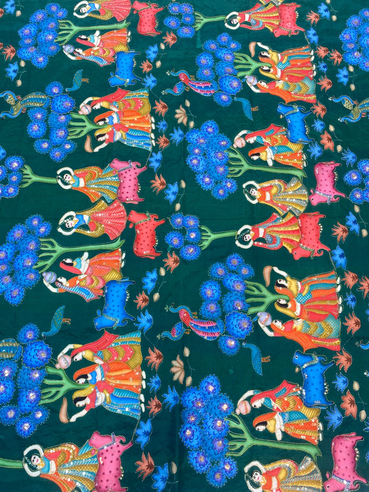 Natural Crepe Position Printed Embroidery Blouse(3217B)