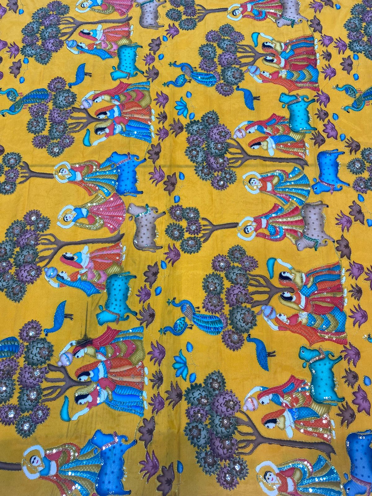Natural Crepe Position Printed Embroidery Blouse(3217E)
