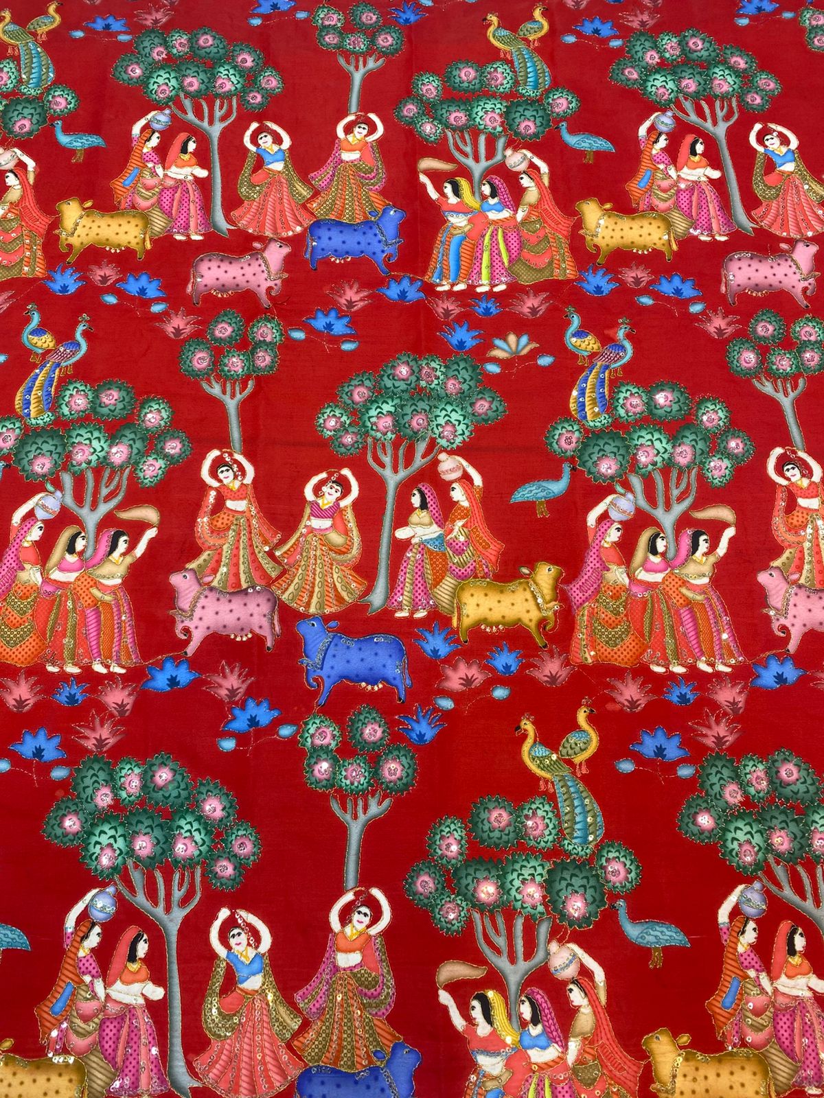 Natural Crepe Position Printed Embroidery Blouse(3217F)