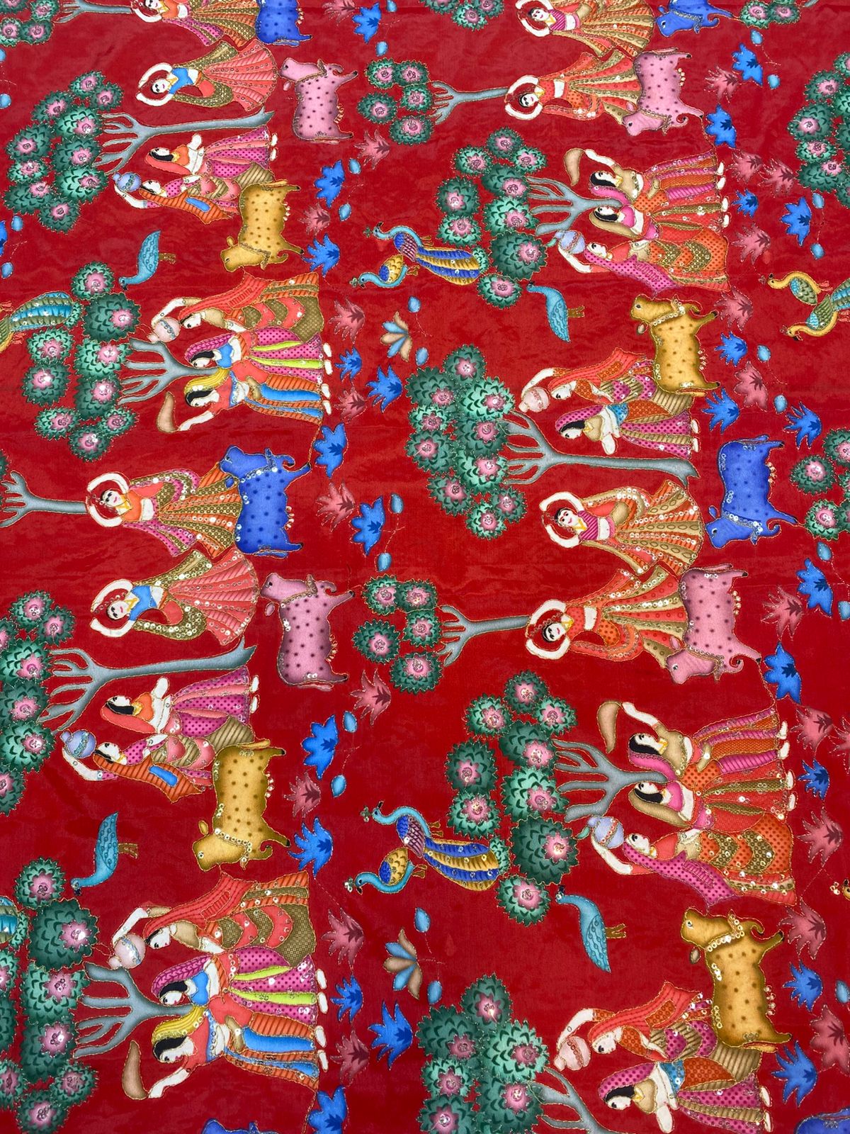 Natural Crepe Position Printed Embroidery Blouse(3217F)