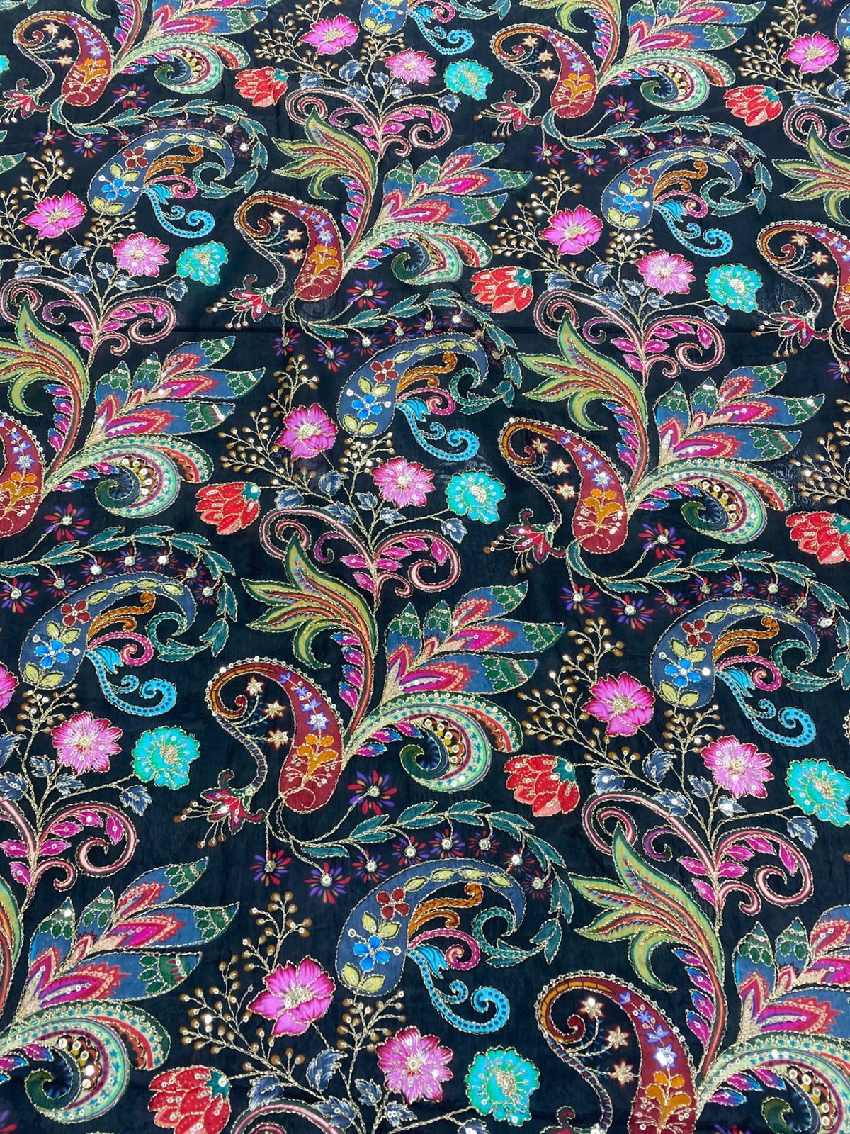 Natural Crepe Position Printed Embroidery Blouse ( 3216D-R50 )