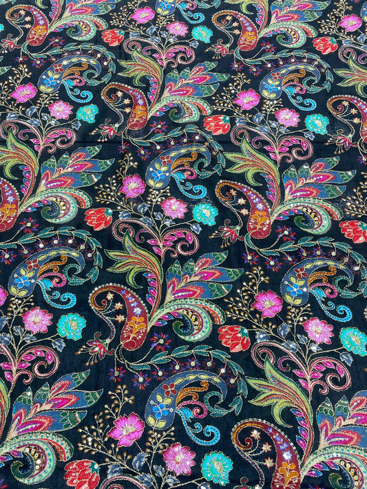 Natural Crepe Position Printed Embroidery Blouse(3216D)