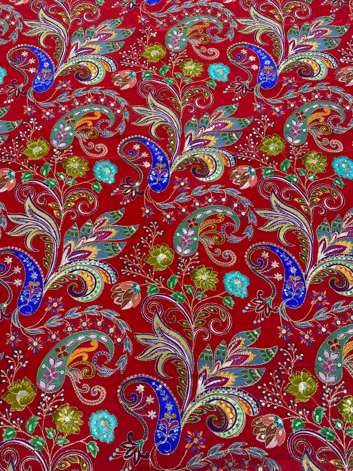 Natural Crepe Position Printed Embroidery Blouse(3216B)