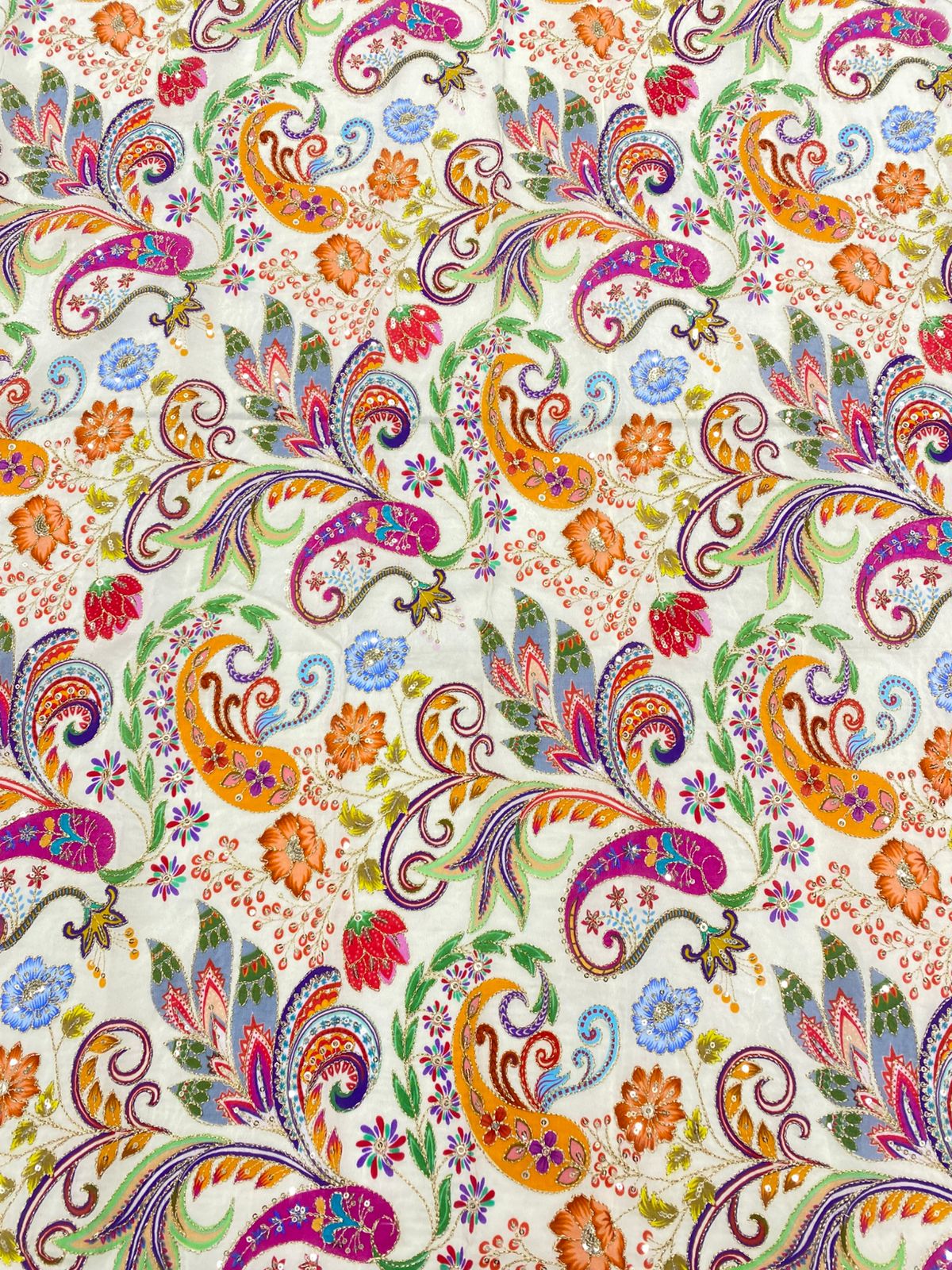Natural Crepe Position Printed Embroidery Blouse ( 3216F-R50 )