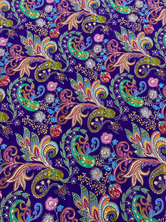 Natural Crepe Position Printed Embroidery Blouse(3216E)