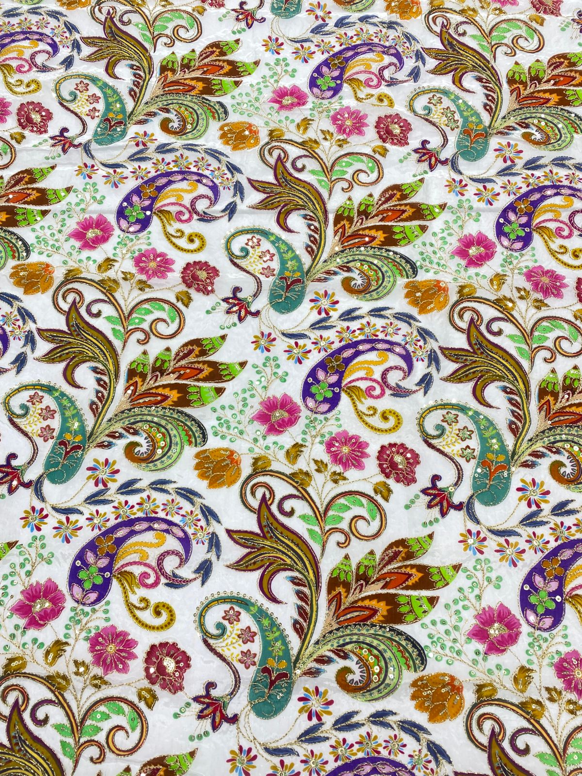 Natural Crepe Position Printed Embroidery Blouse(3216A)