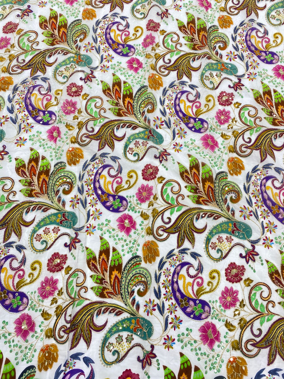 Natural Crepe Position Printed Embroidery Blouse(3216A)
