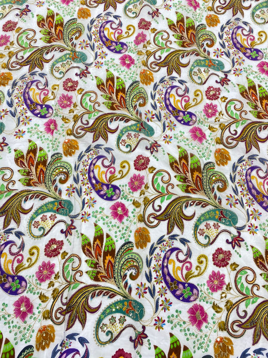 Natural Crepe Position Printed Embroidery Blouse ( 3216A-R50 )