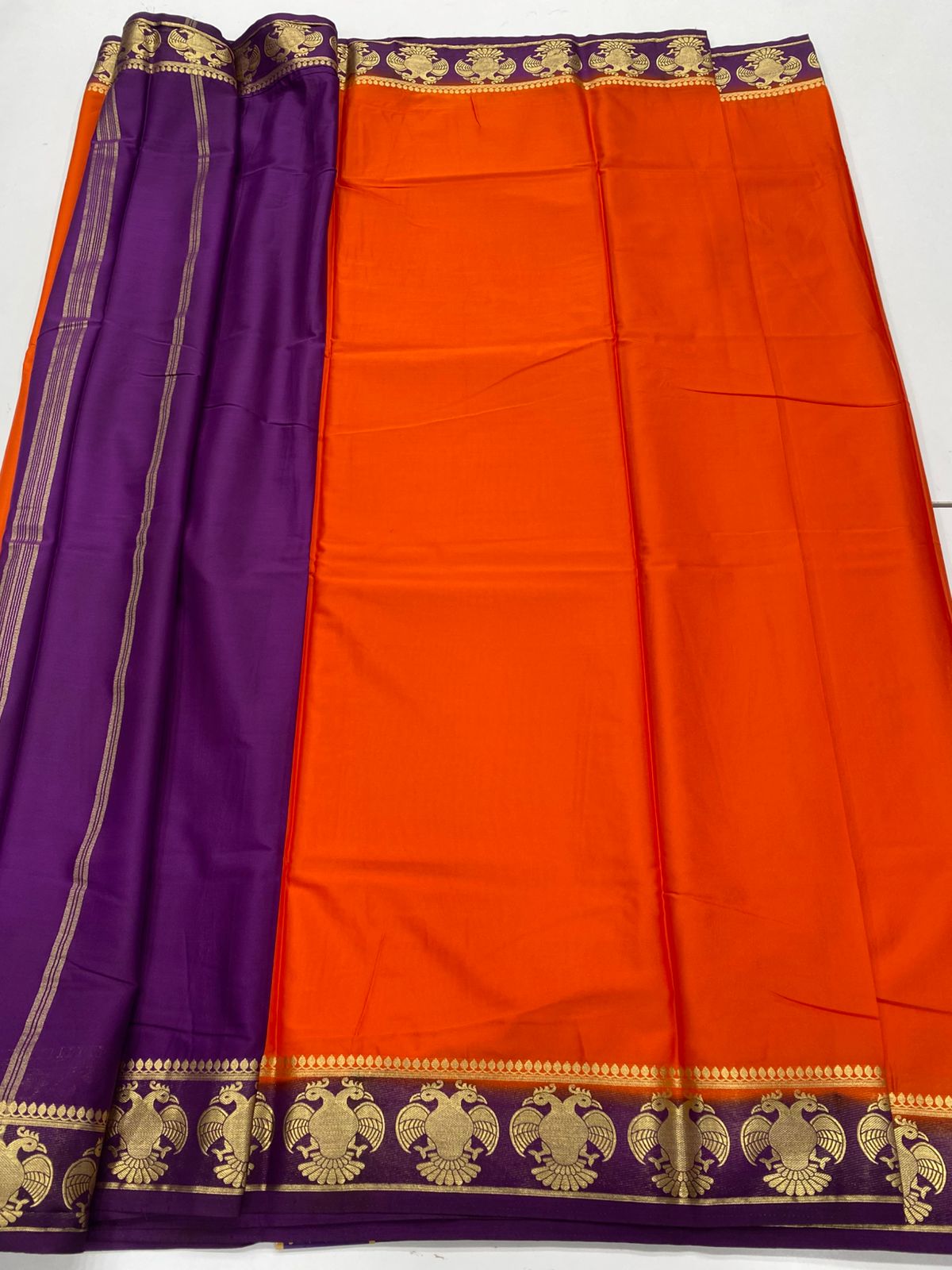 Mysore Crepe Gandabherunda Border Saree(3229B)