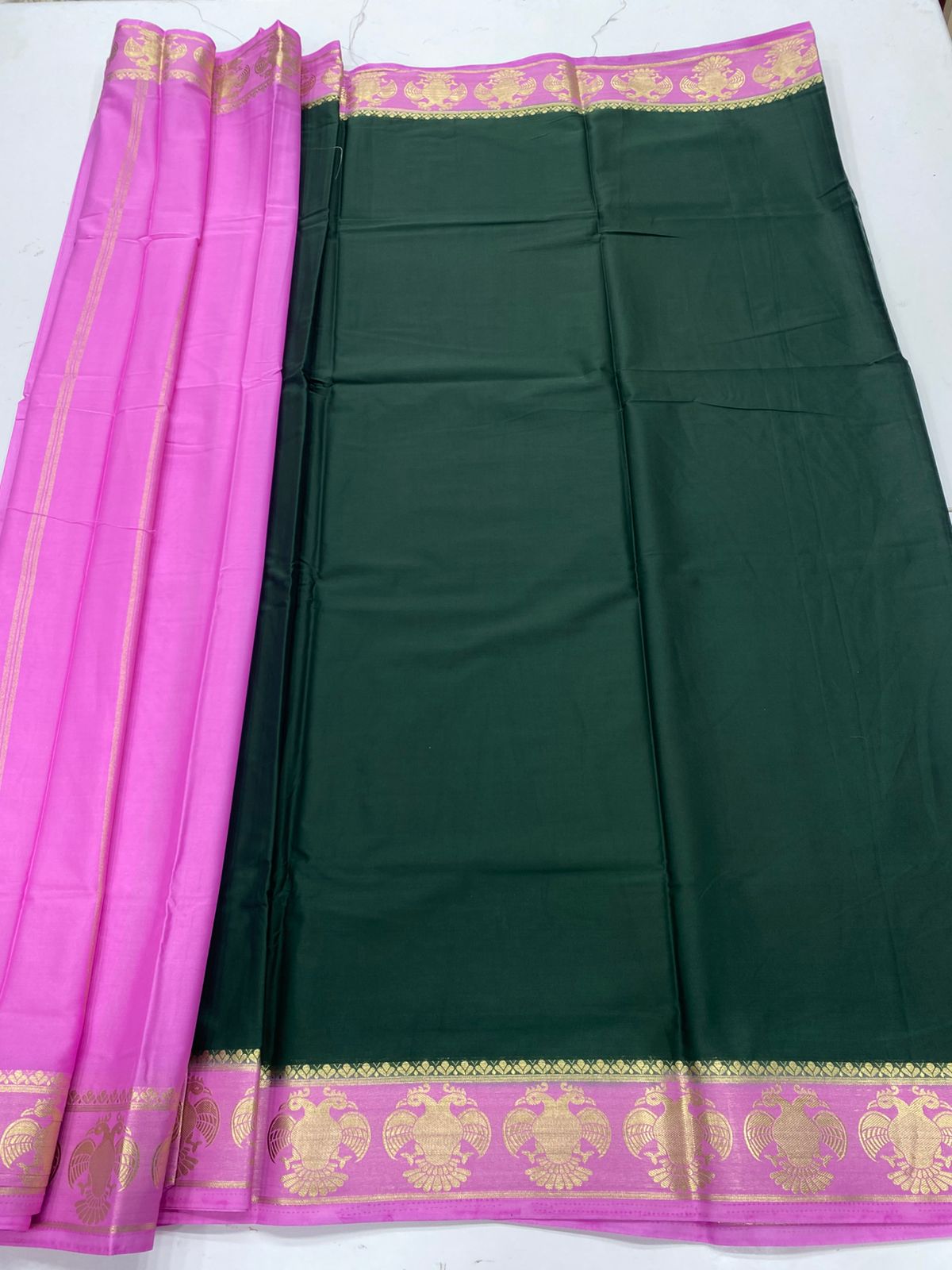 Mysore Crepe Gandabherunda Border Saree(3229B)