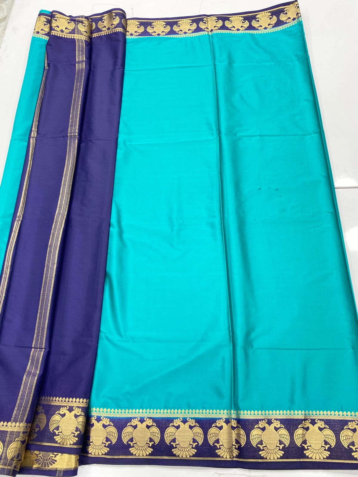 Mysore Crepe Gandabherunda Border Saree(3229B)