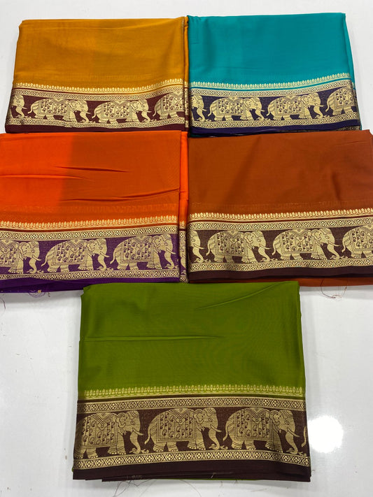 Mysore Crepe Elephant Border Saree ( 3229C-R )