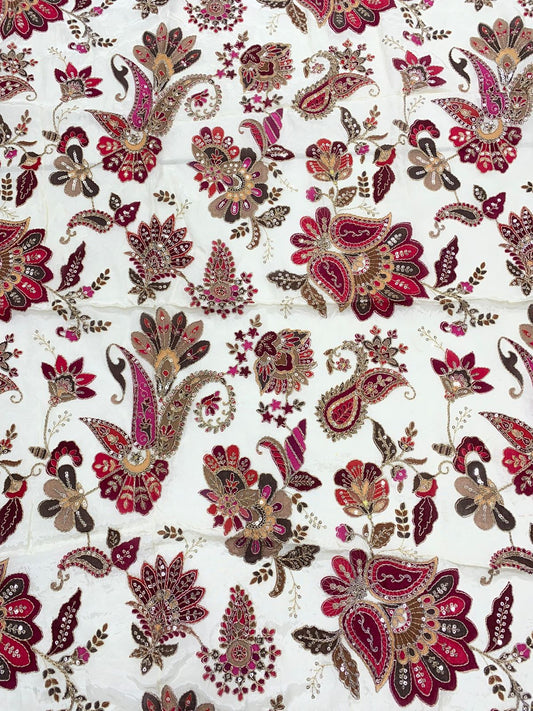 Natural Crepe Position Printed Embroidery Blouse(3216G)