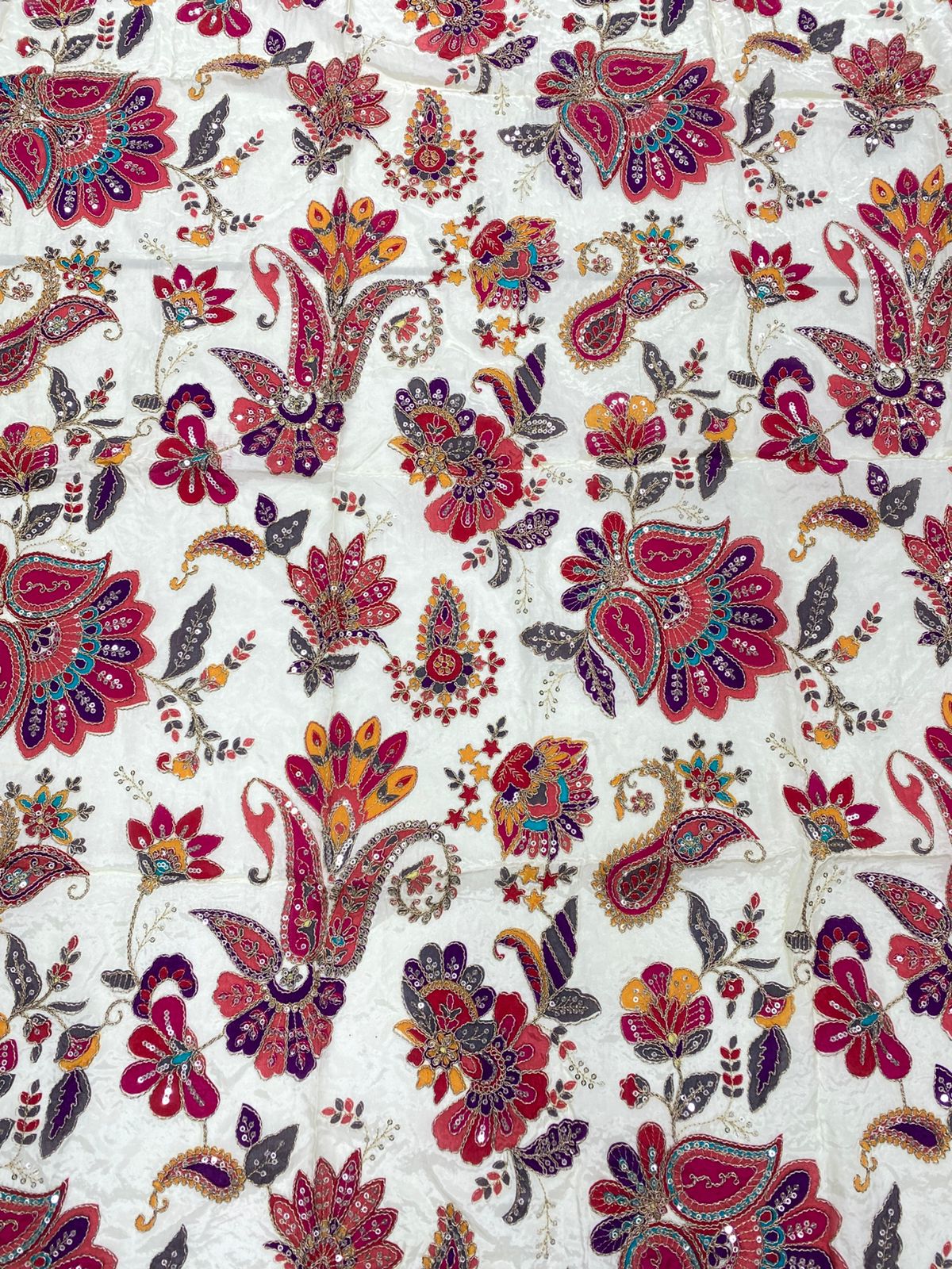 Natural Crepe Position Printed Embroidery Blouse(3216H)