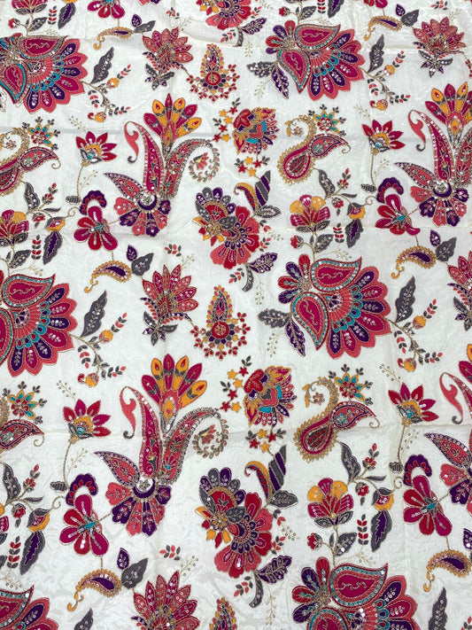Natural Crepe Position Printed Embroidery Blouse(3216H)