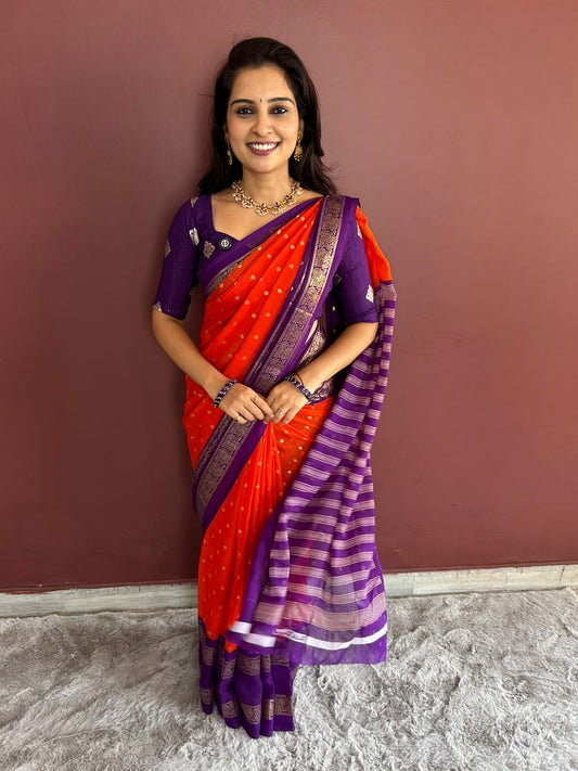 Fancy Georgette Foil Print Saree ( 3176A-R )
