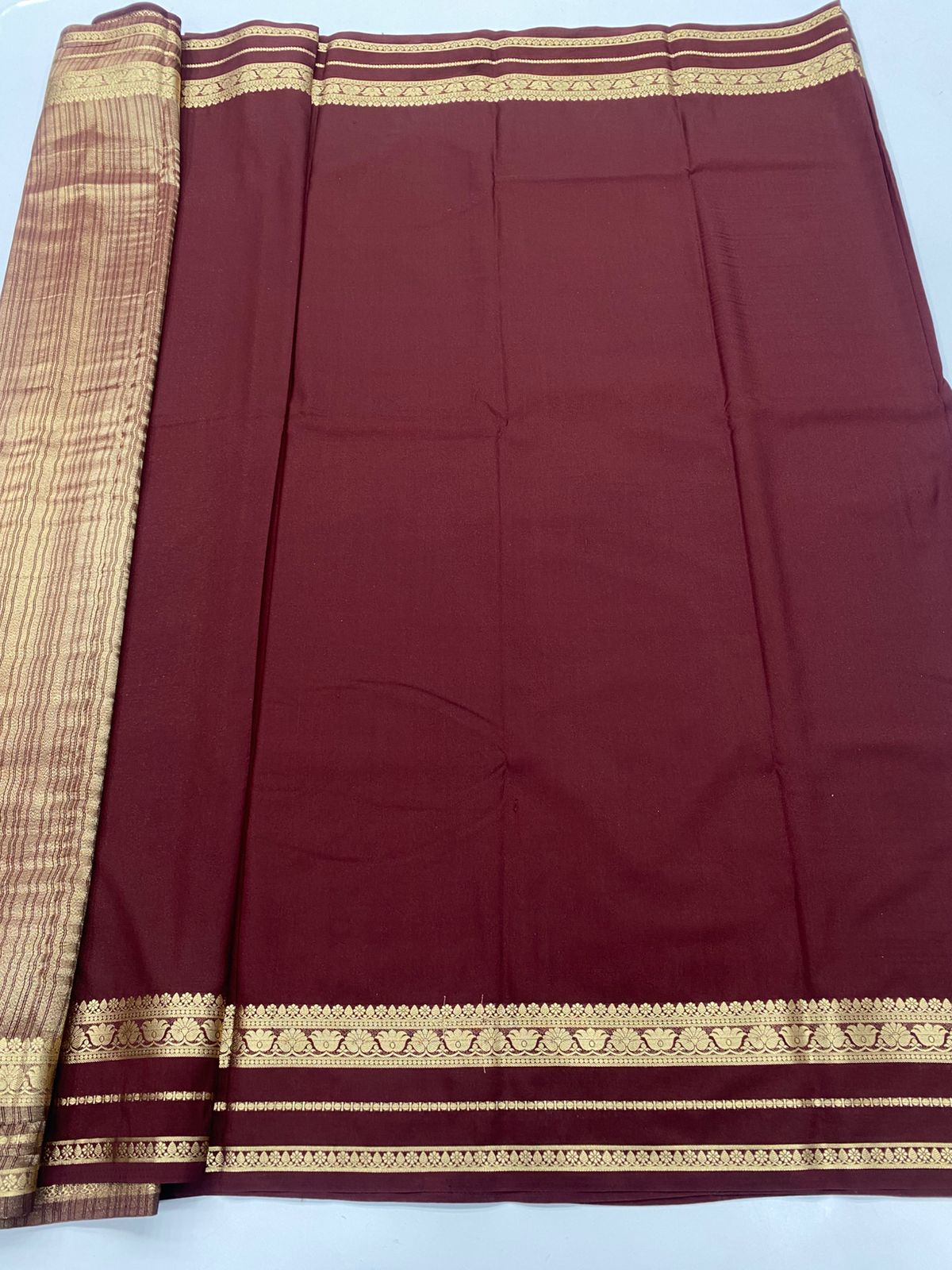 Mysore Crepe Self Lotus Border Saree(3244A)