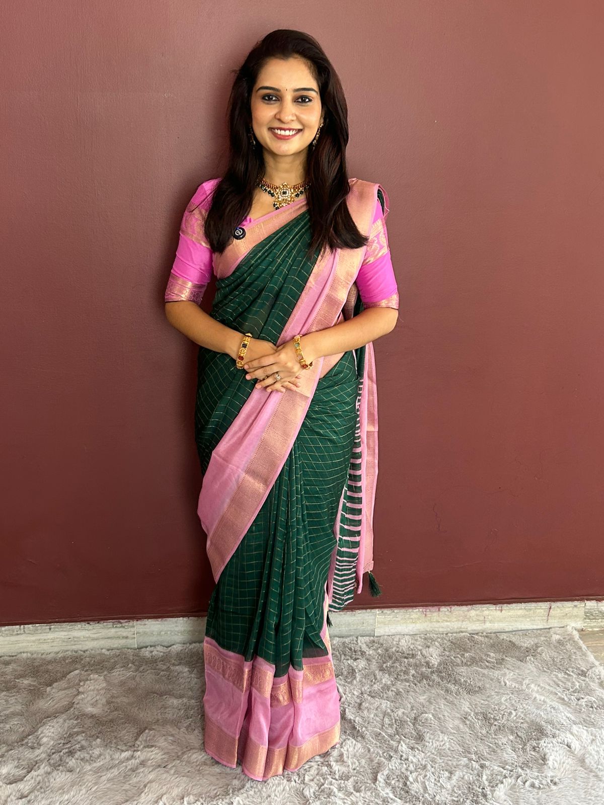 Fancy Georgette Checks Pattern Saree(3294)