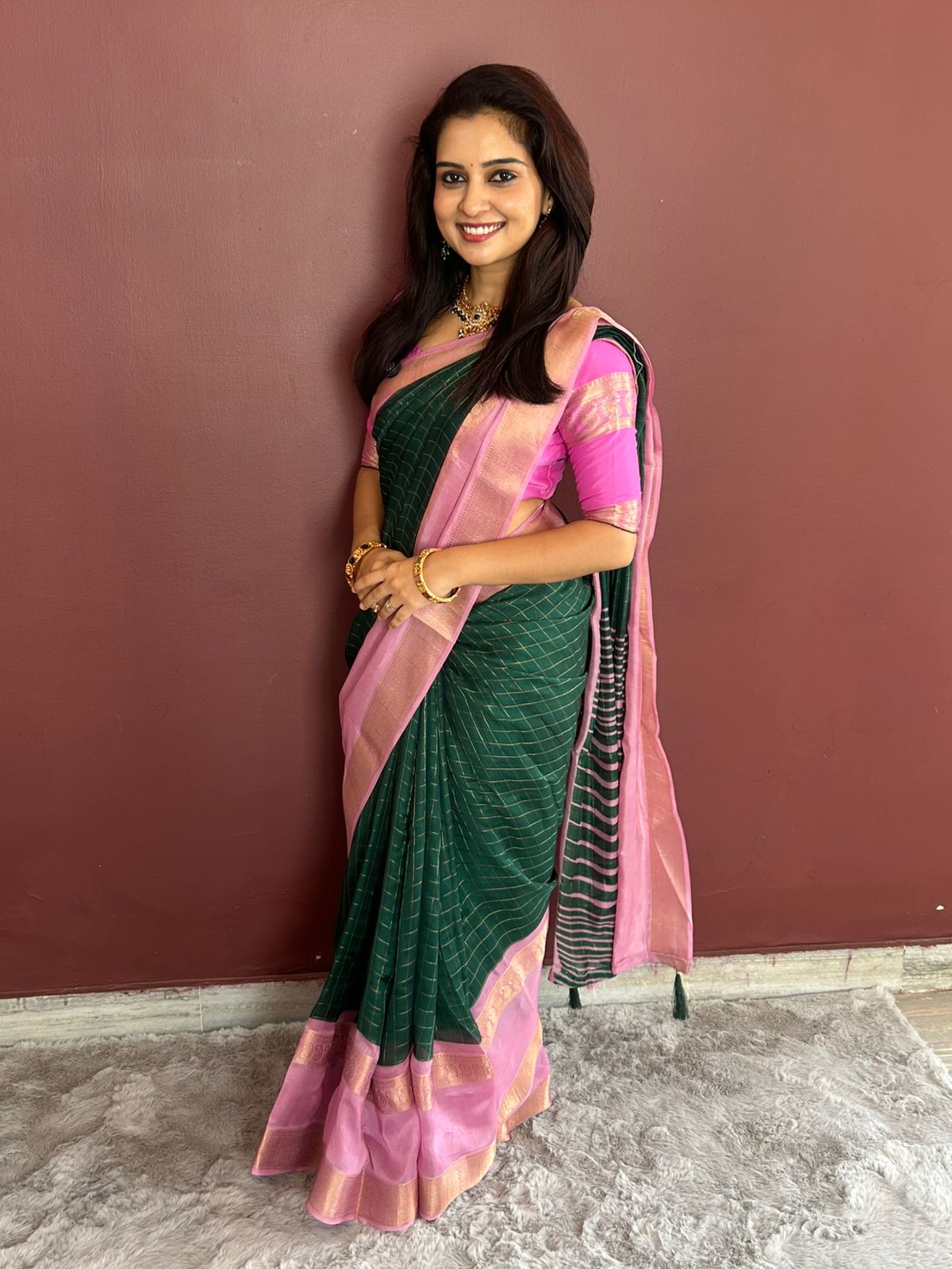 Fancy Georgette Checks Pattern Saree(3294)