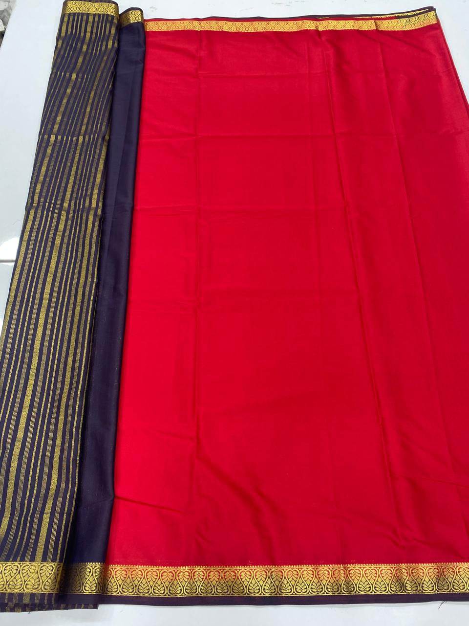 Mysore Crepe Zari Border Saree   ( 3365-R12 )