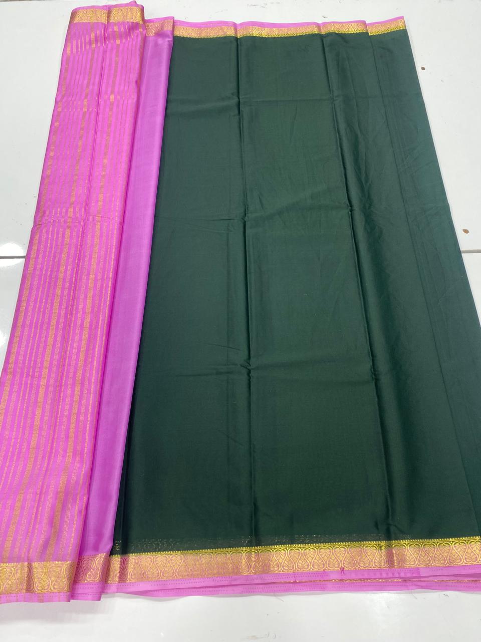 Mysore Crepe Zari Border Saree   ( 3365-R12 )