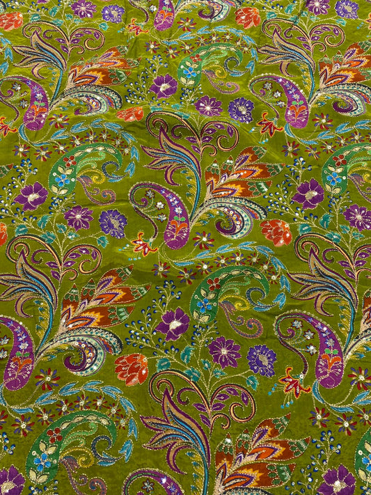 Natural Crepe Position Printed Embroidery Blouse(3216I)