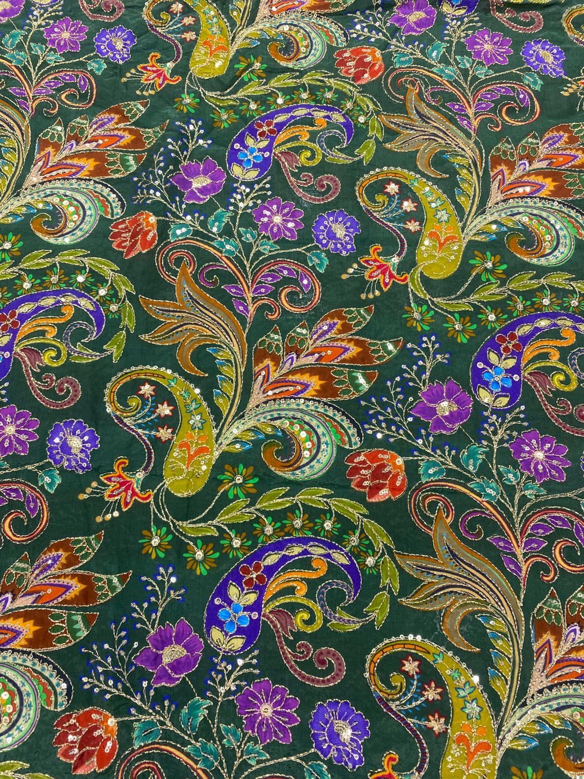 Natural Crepe Position Printed Embroidery Blouse ( 3216N-R50 )