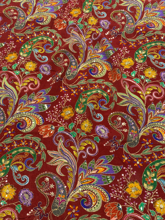 Natural Crepe Position Printed Embroidery Blouse(3216R)