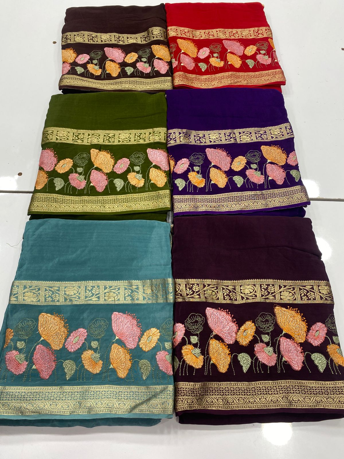 Fancy Viscose Fabric Floral Embroidery Saree(3385)