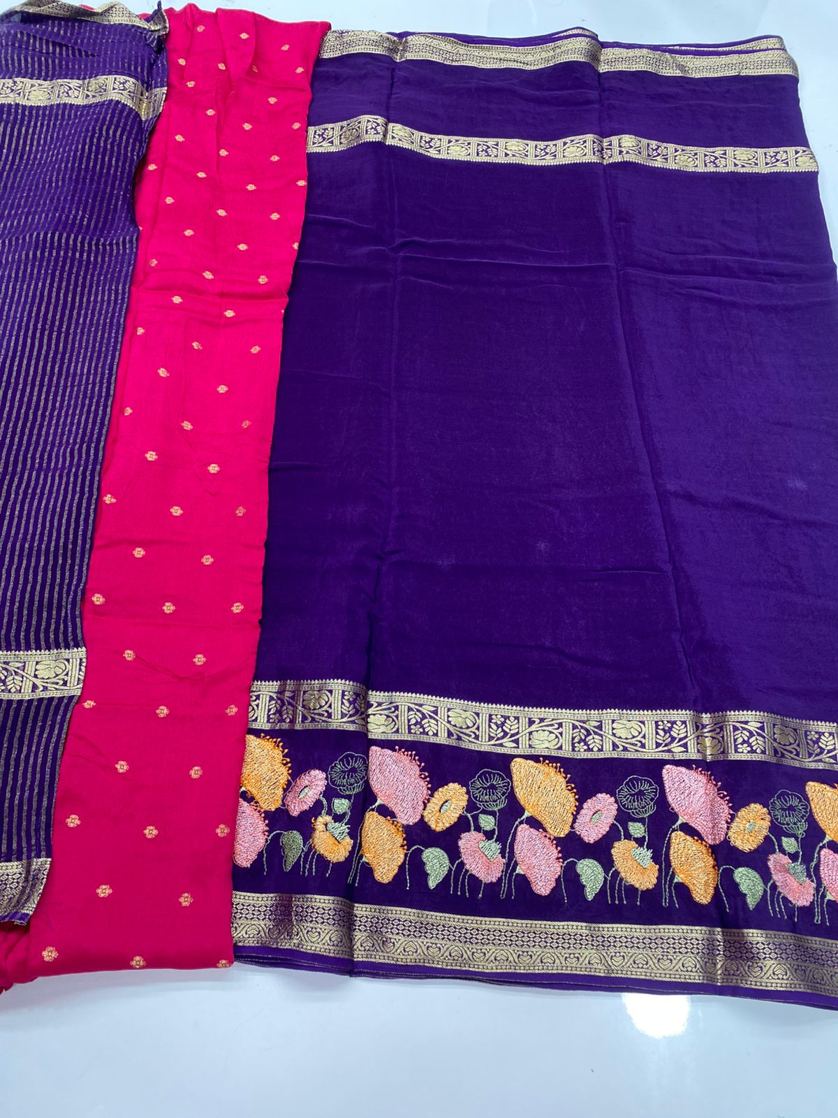 Fancy Viscose Fabric Floral Embroidery Saree(3385)