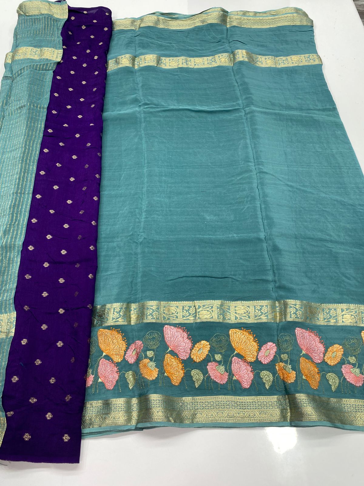 Fancy Viscose Fabric Floral Embroidery Saree(3385)
