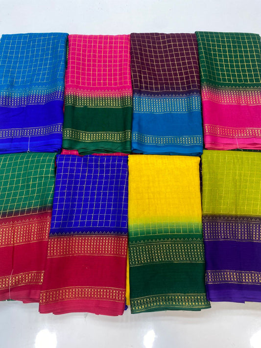 Fancy Georgette Zari Checks Saree(3445-R8)