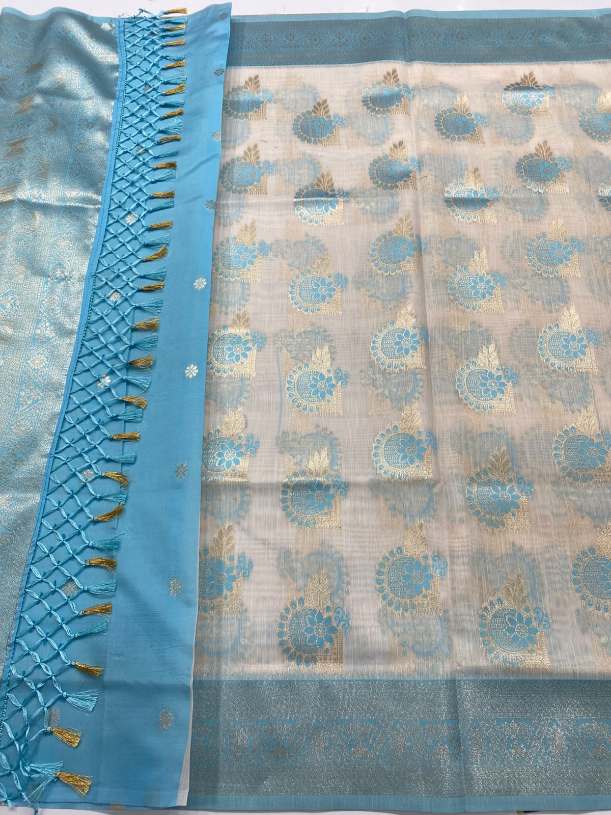 Soft Cotton Silver Butta Saree (3473-R22)