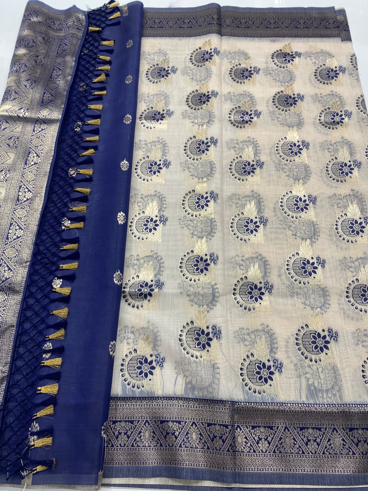 Soft Cotton Silver Butta Saree (3473-R22)